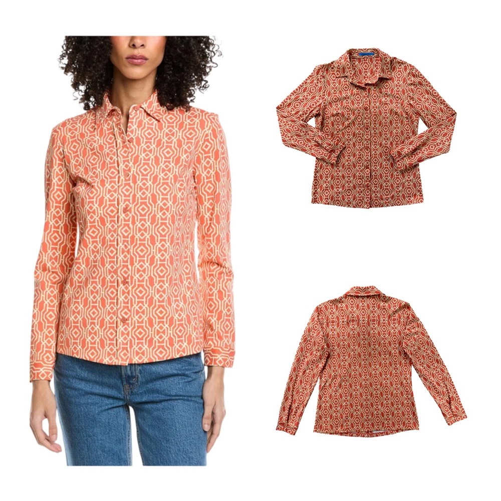J. McLaughlin Betty Orange Patterned Top Small
